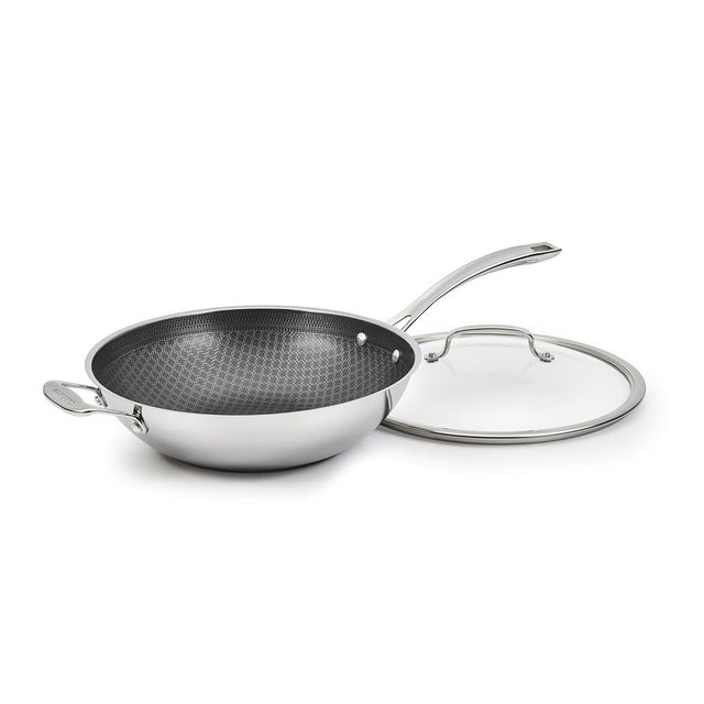 Cuisinart FusionPlus Nonstick Stainless Steel Cookware, 12-Inch Wok Pan with Cover and Helper, PFAS-Free PURELYSEAR Ceramic Technology, Scratch Proof, Cool Grip Handles, Dishwasher Safe, FPS26-30HC
