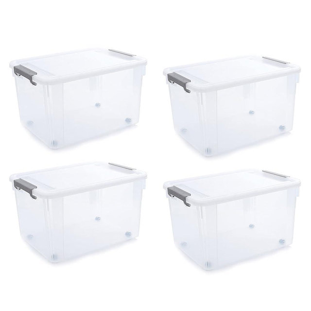 Citylife 58.1 QT Plastic Storage Bins with Latching Lids Stackable Storage Containers for Organizing Large Clear Storage Box for Garage, Closet, Kitchen, 4 Packs
