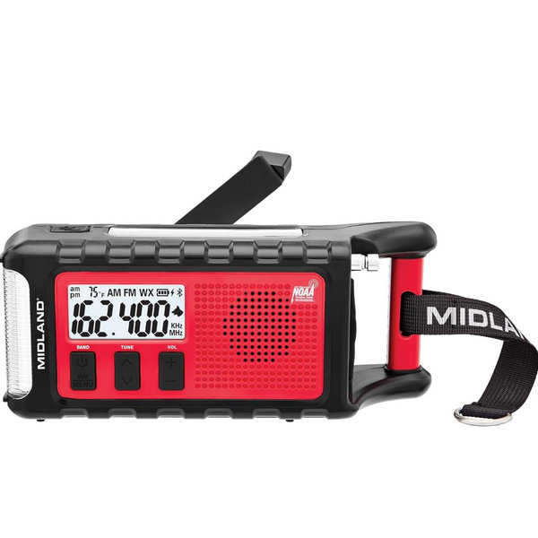 Midland - ER310PRO, Portable Emergency Bluetooth Weather AM/FM Radio with 10,000 mAh Power Bank - Multiple Power Sources, SOS Flashlight, Ultrasonic Rescue Dog Siren, & NOAA Weather (Red/Black)