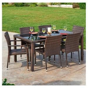 Thy-Hom - The-HOM Toria 7-Piece All-Weather Wicker Dining Set Espresso Brown
