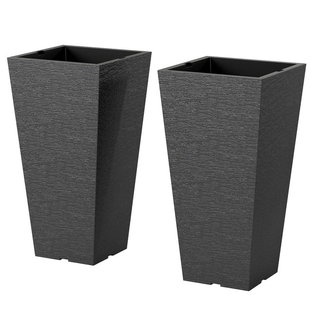 Outsunny 23" Tall Planters, Set of 2 Tapered Outdoor Planters, Black