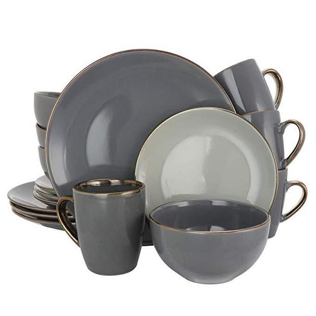 Elama EL-TAHITIANGRAND Tahitian Grand 16 Piece Luxurious Stoneware Dinnerware Stone and Slate with Complete Setting for 4, 16pc, Assorted Colors