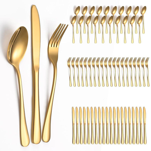 ERVILO 60 Piece Gold Silverware Set - Service for 20, Stainless Steel Flatware Cutlery Set Include Knife Spoon Fork, Mirror Polished Gold Utensils for Wedding, Restaurant, Home, Dishwasher Safe