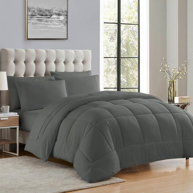 Sweet Home Collection Bed-in-A-Bag Solid Color Comforter & Sheet Set Soft All Season Bedding, Queen, Gray