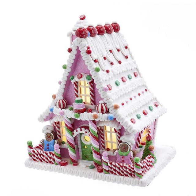 Kurt S. Adler Kurt Adler 10-Inch Pink Battery-Operated Candy LED Gingerbread House Table Piece, Multi