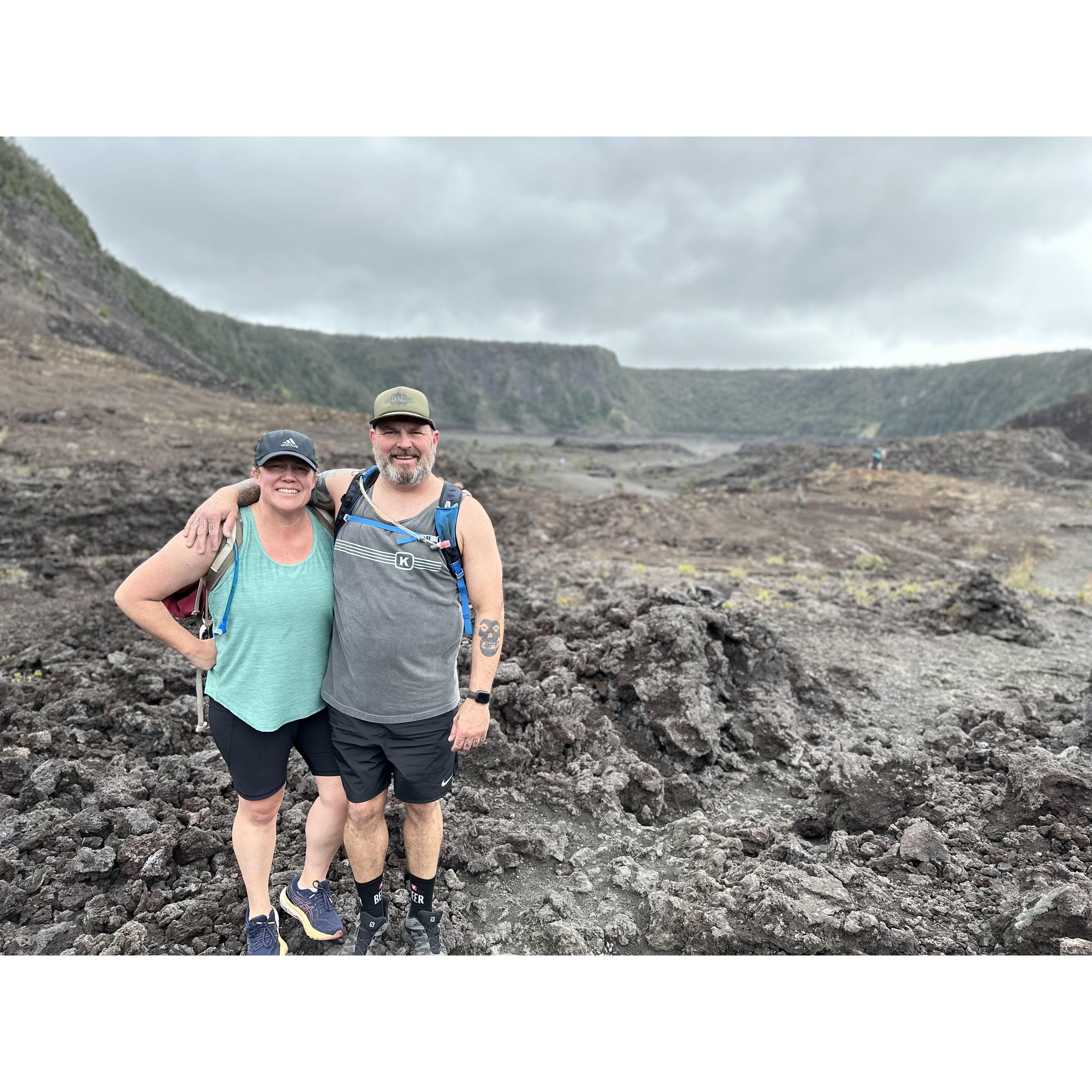 Hiking across the Kilauea Iki Crater in Hawaii