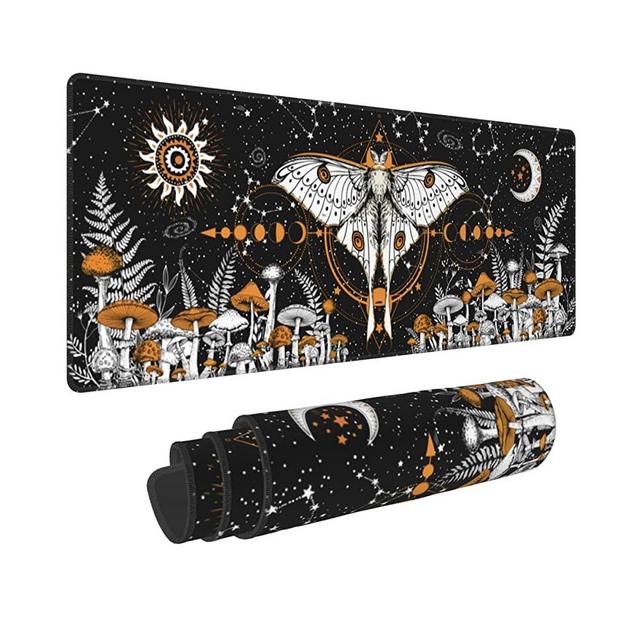 Trippy Mushroom Moth Butterfly Mouse Pad Extended Large Gaming Mouse Pad XL Oversized Desk Pad Stitched Edges, 31.5 X 11.8 Inch
