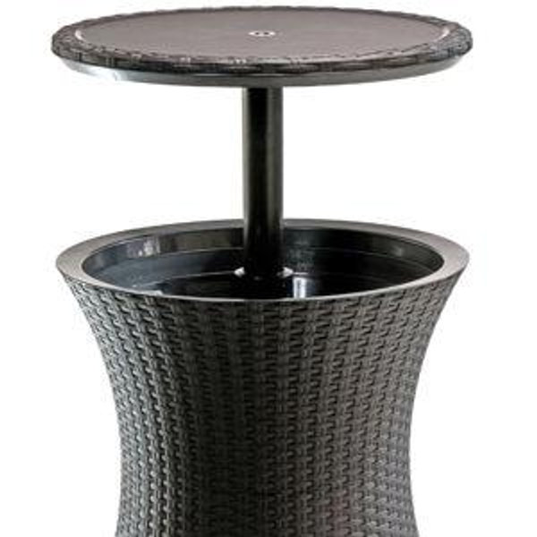 Keter Pacific Cool Bar Outdoor Patio Furniture and Hot Tub Side Table with 7.5 Gallon Beer and Wine Cooler, Espresso Brown