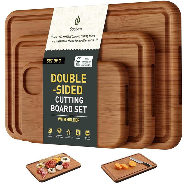 3 Packs Bamboo Cutting Board Set Non Toxic Wood Cutting Boards for Kitchen Nice Solid Thick Wood Juice Groove Chopping Board Extra Large Big Small Best Charcuterie Board for Organic Vegetable Meat