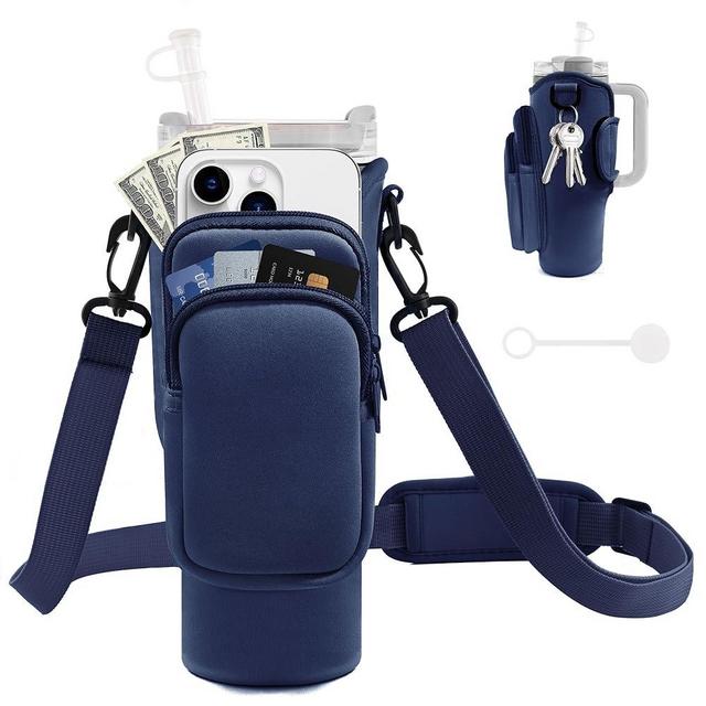 JEBEALUO Water Bottle Carrier Bag with Phone Pocket for Stanley Cup 40/30 oz, Water Bottle Holder with Adjustable Strap& Straw Cover, Stanley Cup Accessories