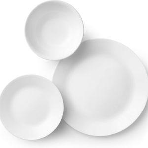 Corelle Vitrelle 18-Piece Service for 6 Dinnerware Set Triple Layer Glass and Chip Resistant, Lightweight Round Plates and Bowls Set, Winter Frost White