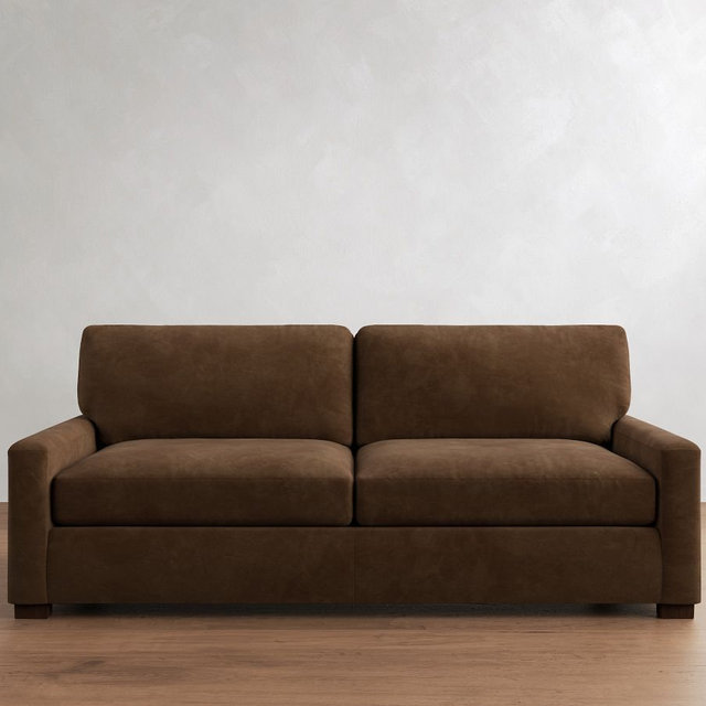 Turner Square Arm Leather 8-Foot Sofa 94" 2X2, Dark Walnut Finish, DB CSH,Gravel Chocolate