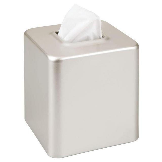 mDesign Modern Square Metal Paper Facial Tissue Box Cover Holder for Bathroom Vanity Countertops, Bedroom Dressers, Night Stands, Desks and Tables - Satin