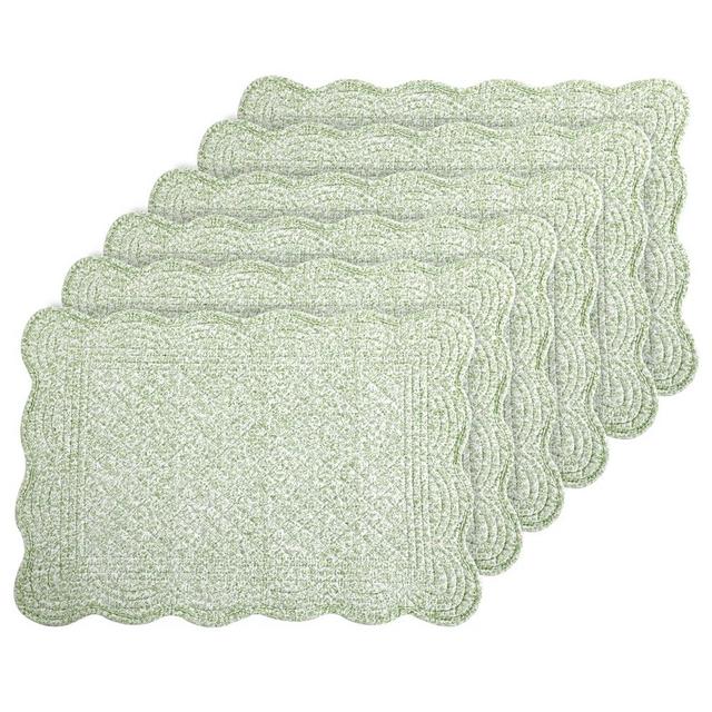MABOZOO 100% Cotton Quilted Placemats Set of 6,Washable Cloth Table Placemats for Kitchen & Dining Table,Rectangular White Green Floral Plate Mats