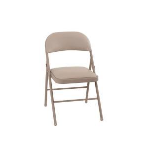 Vinyl Seat and Back Folding Chairs in Antique Linen (4-Pack)