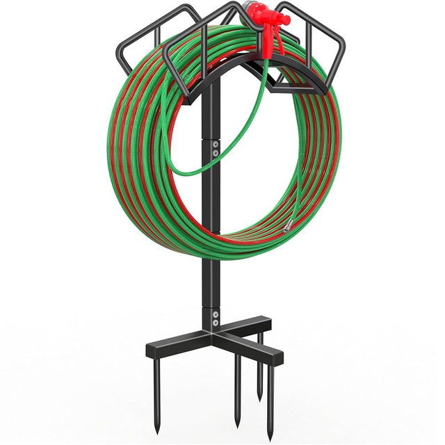 Qatsrin Super Stable Garden Hose Holder, Removable Water Hose Holders Stand Holds 150-Feet Hose, Detachable Hose Storage Hanger Rack for Outside Yard Lawn Farm, Black