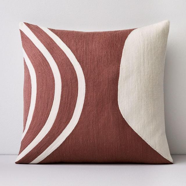 Crewel Rounded Pillow Cover, Pink Stone, 20"x20"