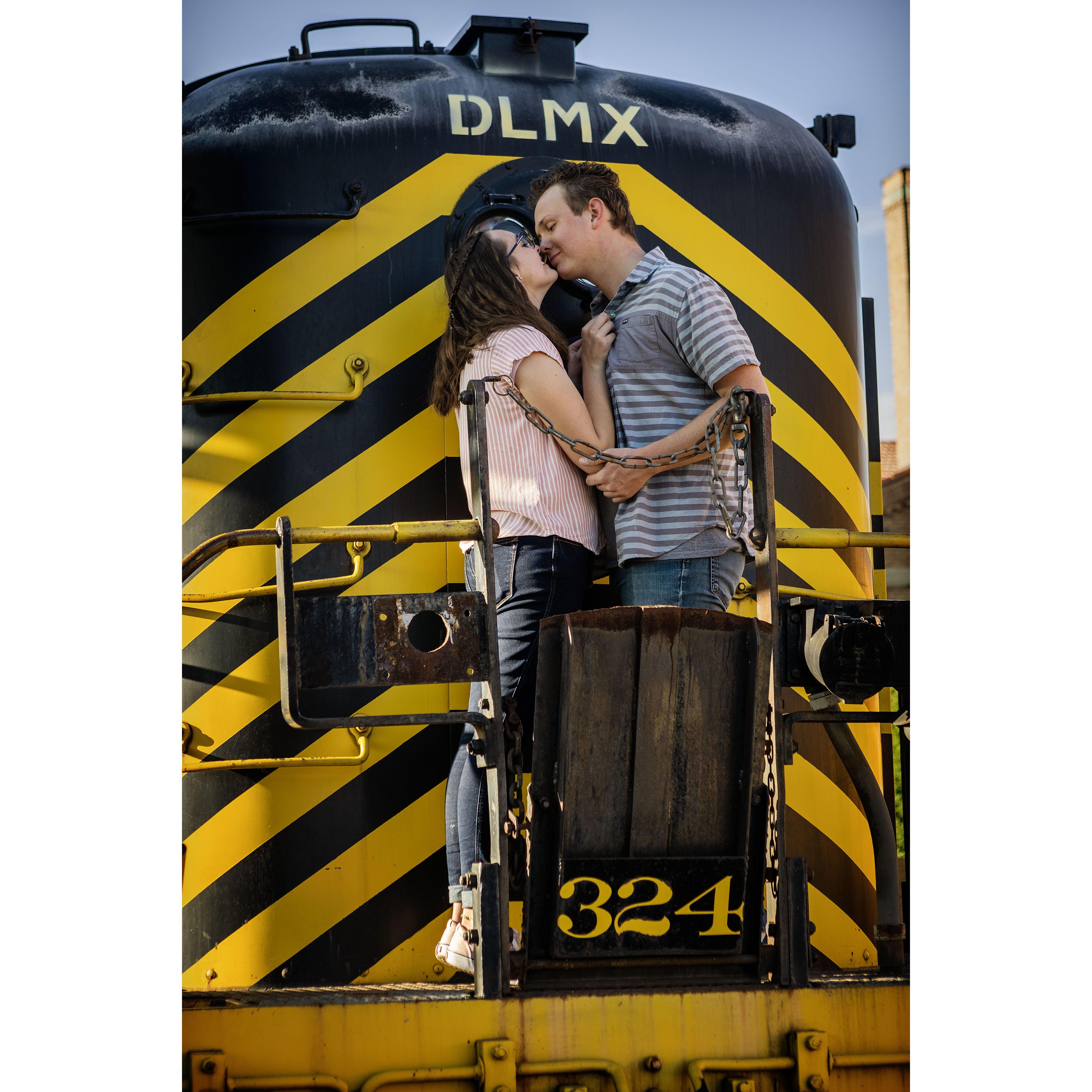 Trains. A kiss from the world's most beautiful girl. Brycen's happy place