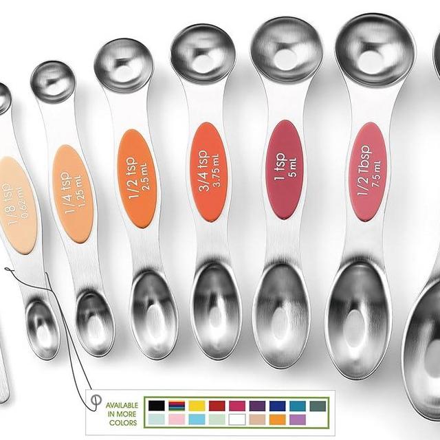 Spring Chef Magnetic Measuring Spoons Set, Dual Sided, Stainless Steel, Fits in Spice Jars, Desert Sunset, Set of 8
