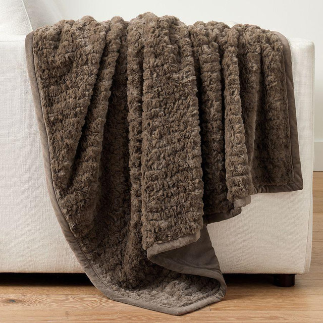 Diamond Ridge Faux Fur Throw, Mushroom, 50" x 60"
