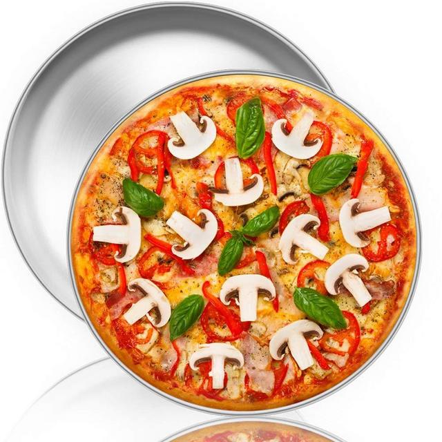 TeamFar Pizza Pan, 12 inch Pizza Pan Set Stainless Steel Round Pizza Oven Pans Tray for Baking Serving, Healthy & Heavy Duty, Dishwasher Safe & Easy Clean - 2 Pack
