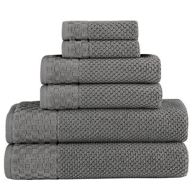 Classic Turkish Towels Luxury 6 Piece Cotton Bath Towel Set - Jacquard Woven Soft Textured Grey Towels Made with 100% Turkish Cotton