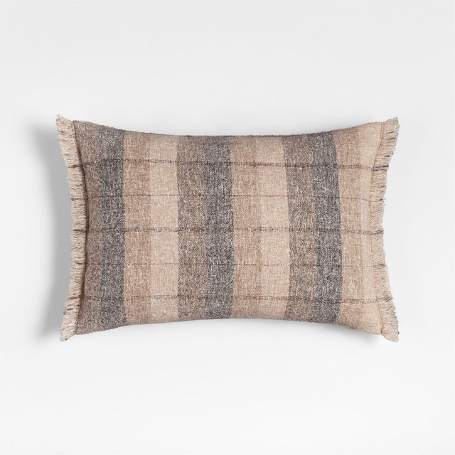 Agnes Woven Wool Blend Fringe Stripe 24"x16" Deep Indigo Throw Pillow with Down-Alternative Insert