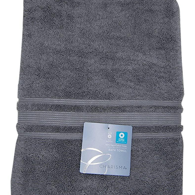 Charisma Bath Towel - 100 Percent Hygro Cotton, 30 x 58 Inch - Gunmetal Grey