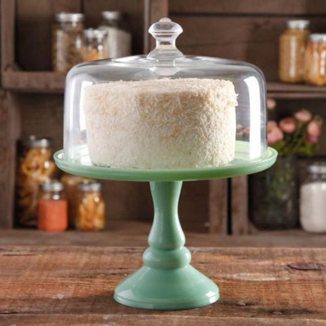 10-Inch Pedestal Mint Green or Milk White Cake Stand with Glass Cover, Party Supplies