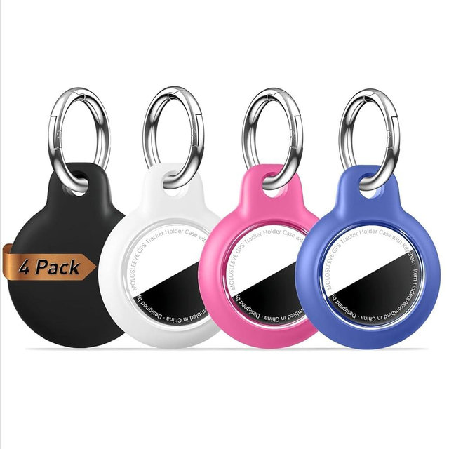 MOLOSLEEVE [4-Pack] Waterproof Case for AirTag 2 (2nd Gen) & 1st, Upgrade Shockproof Holder Keychain for Air Tag, Full Body Protective Cover for Keys, Luggage, Dog Collar, Black/White/Rose Red/Blue