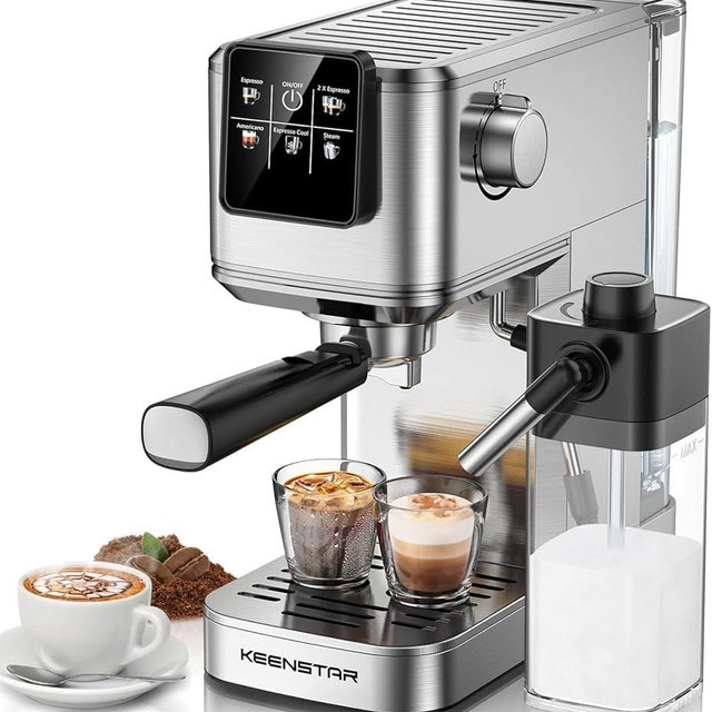KEENSTAR Espresso Coffee Machine with Milk Tank, 20Bar Hot & Iced Coffee Machine with Rapid Cold Brew, Touch Screen Espresso Maker with Steam Wand for Coffee Lover
