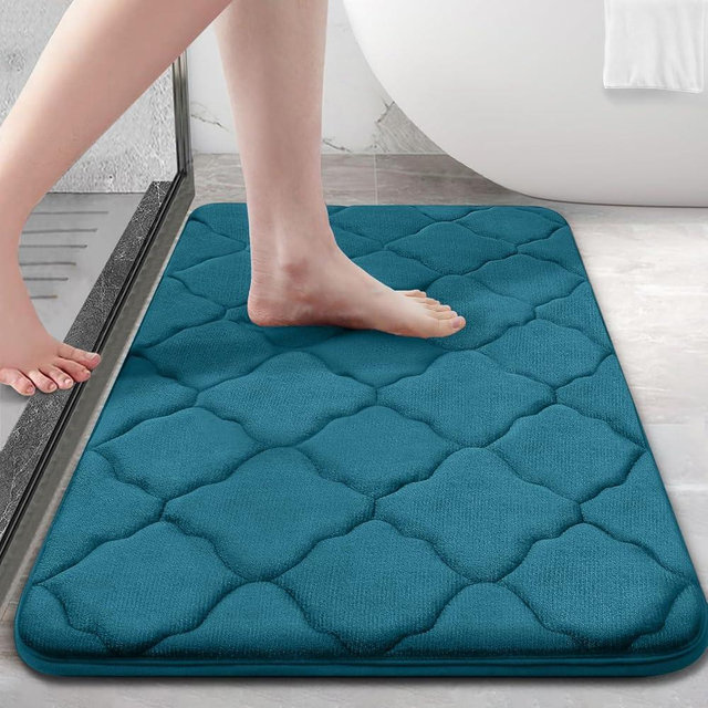 OLANLY Memory Foam Bath Mat Rug 1'8" x 2'6" (20 x 30 Inches), Soft and Absorbent Bathroom Rugs, Non-Slip, Machine Washable Bath Carpet for Bathroom Floor, Home Decor Accessories, Peacock Blue