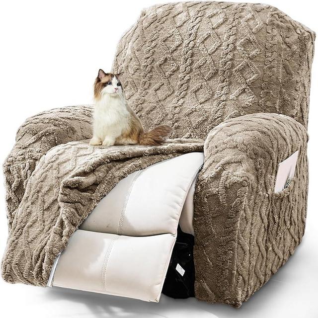 JOKIVTOU Recliner Chair Covers 4-Pieces Reclining Chair Slipcovers with Pocket& Elastic Bottom, Soft Feel Fitted Lazy Boy Sofa Couch Cover Washable, Stretch Recliner Furniture Protector
