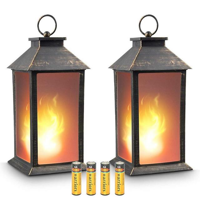 13" Vintage Style Decorative Lantern,Flickering Flame Effect LED Tabletop Lantern(Black,4 Hours Timer Batteries Included) Indoor/Outdoor Hanging Lantern,Decorative Candle Lantern ZKEE (Set of 2)