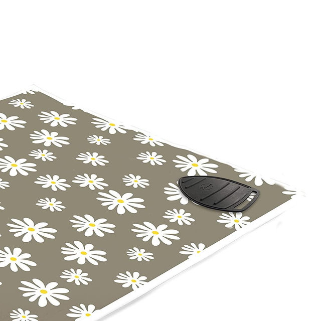 Encasa Homes Ironing Mat/Pad (Large 47 x 28 inch) with 3mm Padding & Silicone Iron Rest for Steam Pressing on Tabletop or Bed - Heat Resistant, Portable, Quilting & Travel Blanket - Daisy Grey