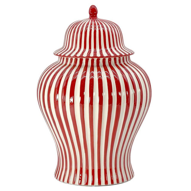 Galt International 18" Red Candy Stripe Ginger Jar w/Lid - Christmas Holiday Decor Home Decor Living Room Party Decorations