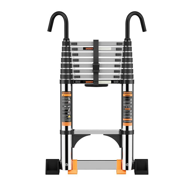 Telescoping Ladder,with Stable Hook and stabilizer barand,12.5 FT Extension Ladder, Heavy Duty 330lbs Max Capacity, Multi-Purpose Collapsible Ladder for RV or Outdoor Work (3.8M/12.5FT)