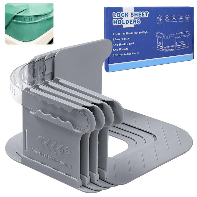 RLSHEN Bed Sheet Holder Straps Hold The Sheets in Place, Enhanced Bed Sheet Clips Keep The Sheets on and Taut Fit, Easy Installation（Grey）