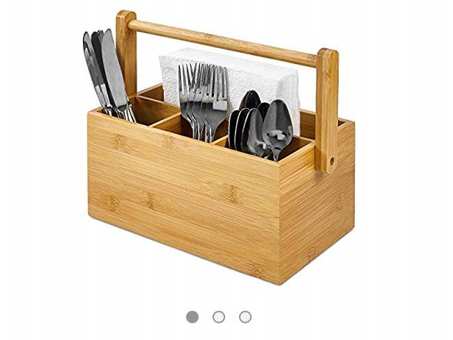 Bamboo Storage Caddy Organizer with Handle – 4 Compartment