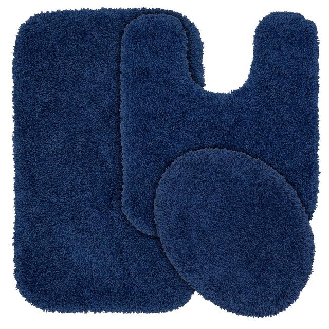 3pc Serendipity Shaggy Washable Nylon Bath Rug Set Navy - Garland
