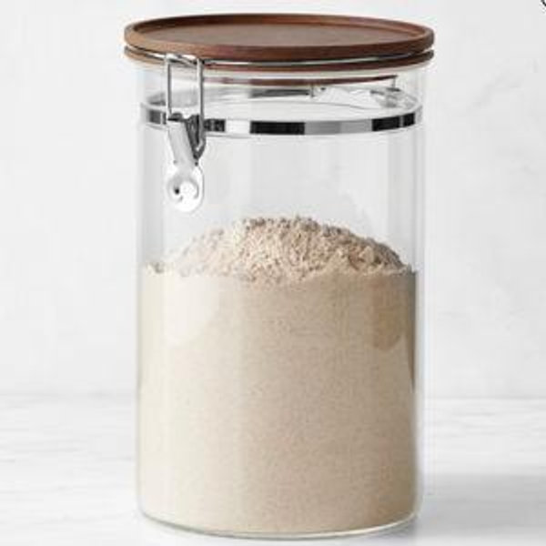 Hold Everything Stackable Glass Canister with Clamp. Large, Walnut Finish