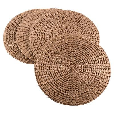 4pk Gold Hyacinth Round Hand Woven Placemat 15" - Saro Lifestyle