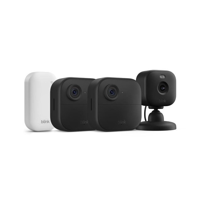 Blink Outdoor 4 + Mini 2 – Wireless smart security camera, two-year battery life, 1080p HD day and infrared night live view. Sync Module Core included – 2 camera system + Mini 2 (Black)