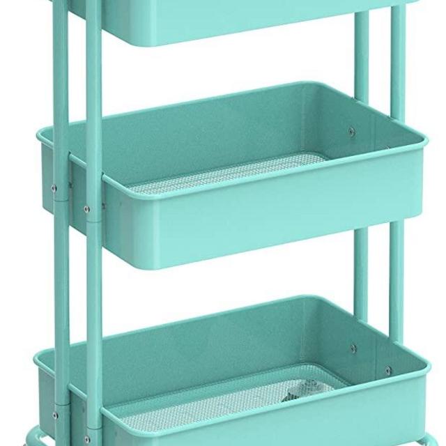 SimpleHouseware Heavy Duty 3-Tier Metal Utility Rolling Cart, Turquoise