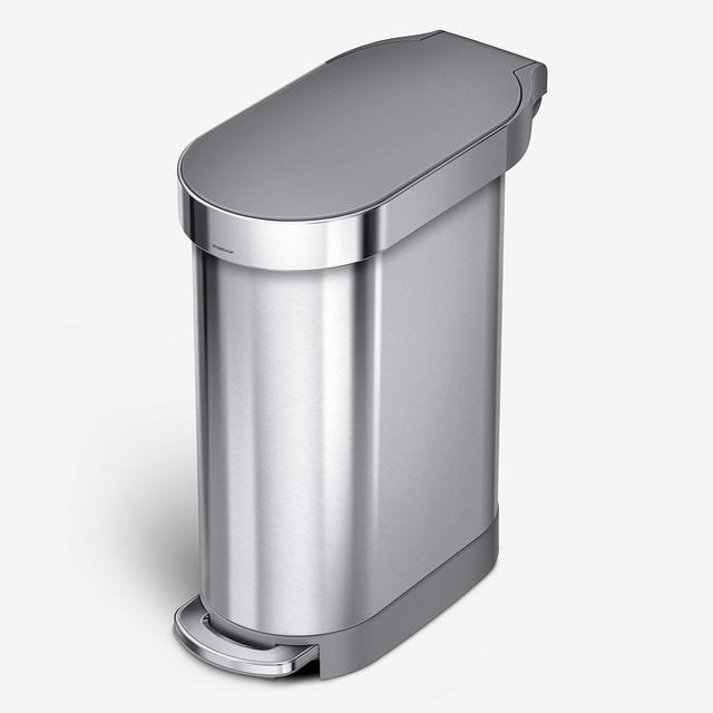 simplehuman 45 Liter / 12 Gallon Slim Hands-Free Kitchen Step Trash Can with Liner Rim, Stainless Steel 12 Gallons, Brushed with Plastic Lid