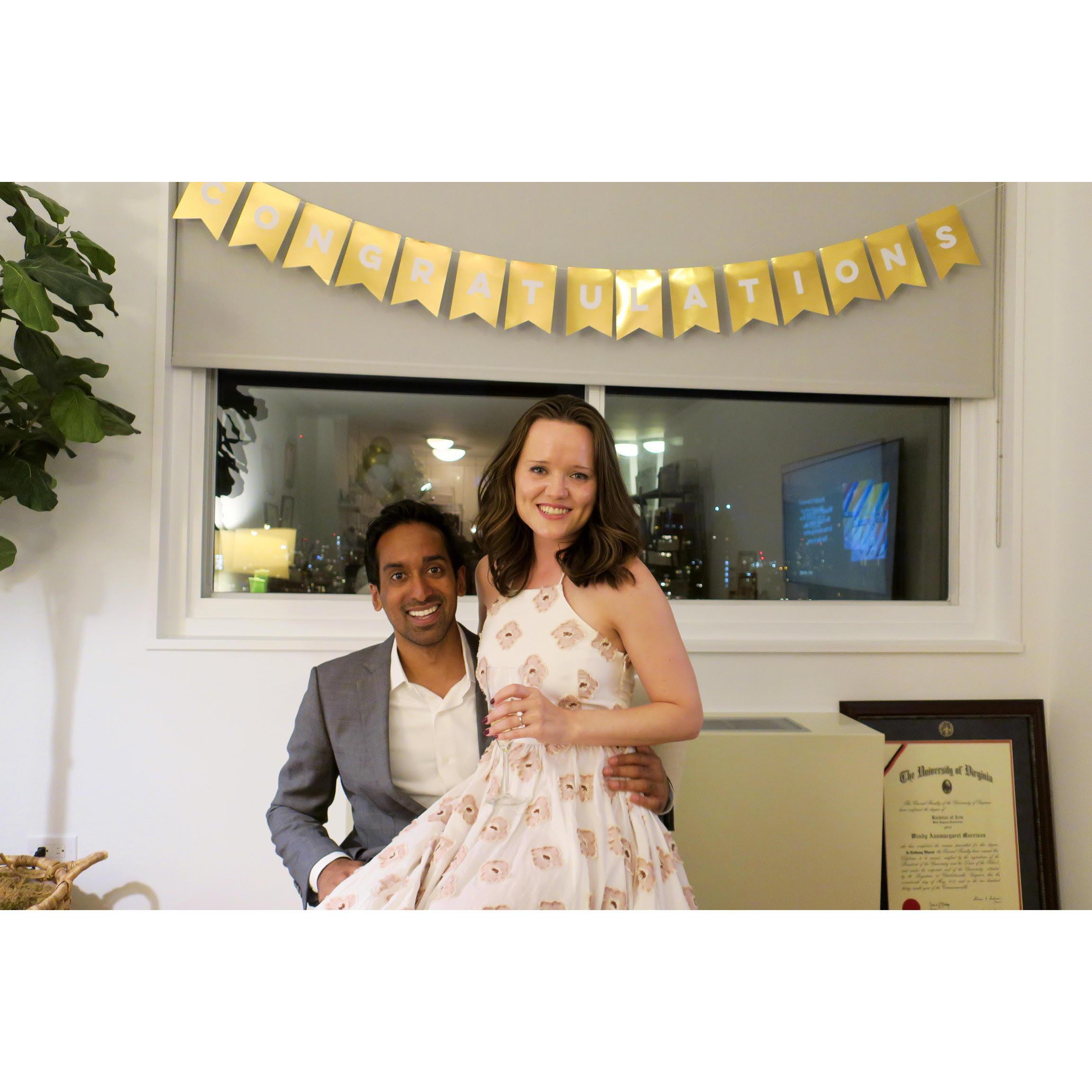 Beaming at our (surprise) engagement celebration