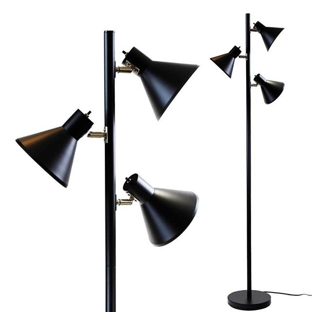 Dorm 3 Light Floor Lamp with 3 Adjustable Reading Room Lights by Lightaccents - Tree Style Standing Lamp with Adjustable Lights - Floor Standing Pole Light - Living Room Lamp (Black)