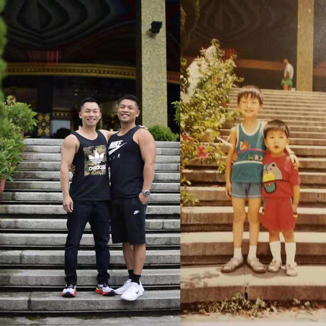 Chris and brother, William, in Macau 2018 vs. 1980