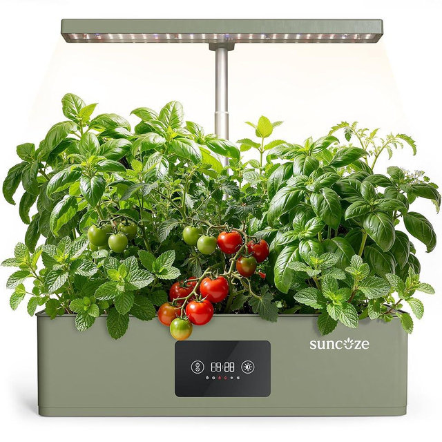 SUNCOZE Hydroponics Growing System Kit with 24W Dimmable Grow Light, 12 Pods Indoor Herb Garden with Timer & Local Time Setting, Adjustable Height, Smart Countertop Garden for Home & Kitchen, Green