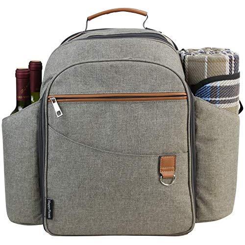 Picnic Backpack Sets for 4 Persons,Picnic Cooler Bag with Roomy Insulated Compartment, Bottle Holders and Waterproof Picnic Rug (Brushed Khaki)